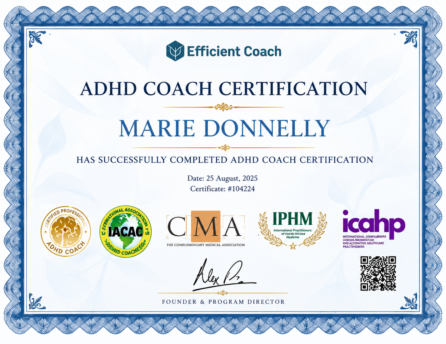 ADHD Coach Certification Certificate